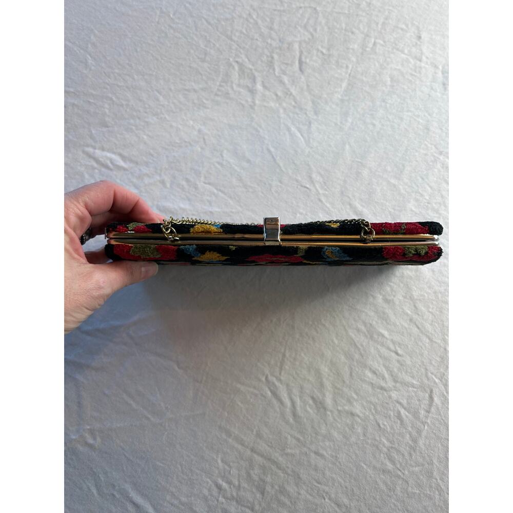 Vintage Black Floral Tapestry Carpet Clutch, 1950's - Picture 4 of 7